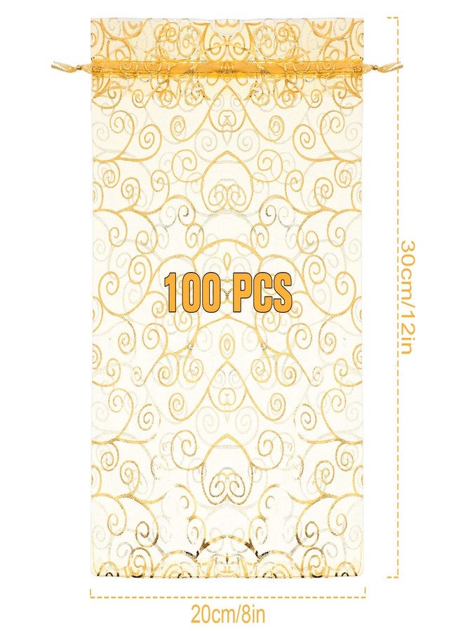 Kigeli 100 Pcs 8 x 12 Inches Large Organza Gift Bags Wedding Party Favor Gift Candy Toys Makeup Pouches Gift Bag Drawstring Jewelry Gift Bag for Wedding Baby Shower Christmas Party Favors Gift(Gold) (Gold, Vine) - Image 2